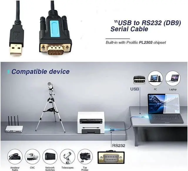 Alt view image 5 of 7 - 1.8m USB 2.0 to RS232 DB9 Male Serial Adapter Cable PL-2302 Chipset w/Female to Female Adapter Converter Support USB 2.0 Windows XP VISTA/7/8/10 Mac Linux (with Female to Female Converter)