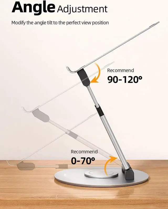 Alt view image 7 of 7 - Nulaxy Telescopic 360 Rotating Laptop Stand for Desk Adjustable Height Swivel Pull Out Design Ergonomic Laptop Riser Fits All MacBook, Laptops - LS18