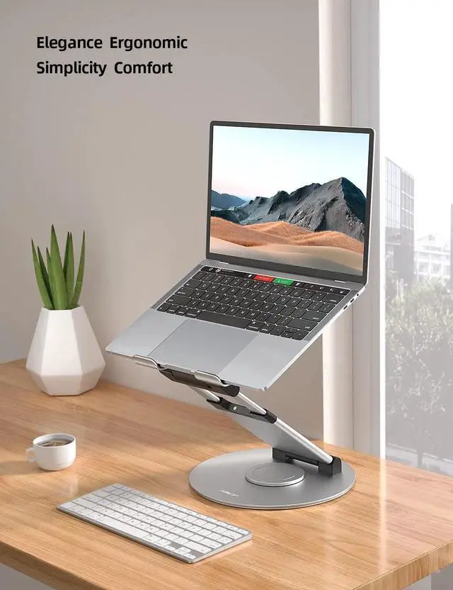Alt view image 4 of 7 - Nulaxy Telescopic 360 Rotating Laptop Stand for Desk Adjustable Height Swivel Pull Out Design Ergonomic Laptop Riser Fits All MacBook, Laptops - LS18