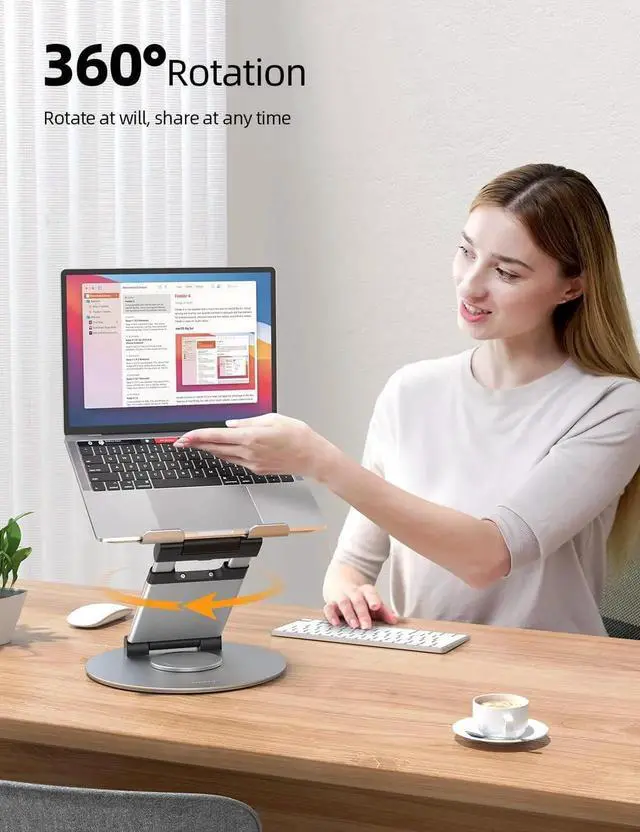 Alt view image 5 of 7 - Nulaxy Telescopic 360 Rotating Laptop Stand for Desk Adjustable Height Swivel Pull Out Design Ergonomic Laptop Riser Fits All MacBook, Laptops - LS18