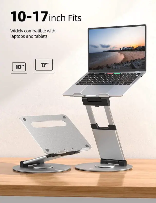 Alt view image 2 of 7 - Nulaxy Telescopic 360 Rotating Laptop Stand for Desk Adjustable Height Swivel Pull Out Design Ergonomic Laptop Riser Fits All MacBook, Laptops - LS18