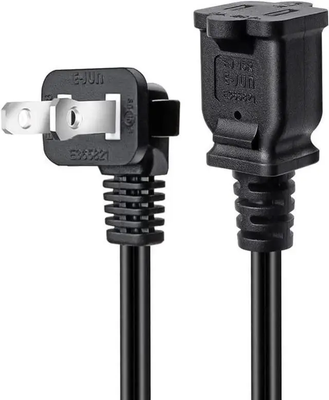 Alt view image 2 of 4 - 1FT(0.32M) 2 Prong US AC Polarized Power Extension Cable Cord NEMA 1-15P to 1-15R UL Listed SPT2 18AWG USA Outlet Saver Power Extension Cord (90 Degree Angle)