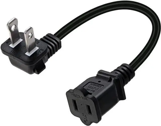 Main image of 1FT(0.32M) 2 Prong US AC Polarized Power Extension Cable Cord NEMA 1-15P to 1-15R UL Listed SPT2 18AWG USA Outlet Saver Power Extension Cord (90 Degree Angle)