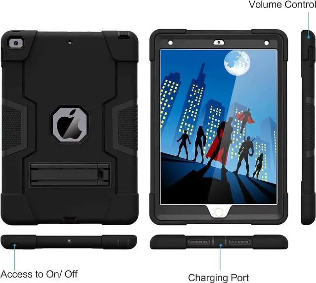 Alt view image 4 of 7 - JAENFONG iPad 8th Generation Case,iPad 7th Generation Case,iPad 10.2 2020/2019 Case,Slim Heavy Duty Shockproof Rugged Protective Case,Black