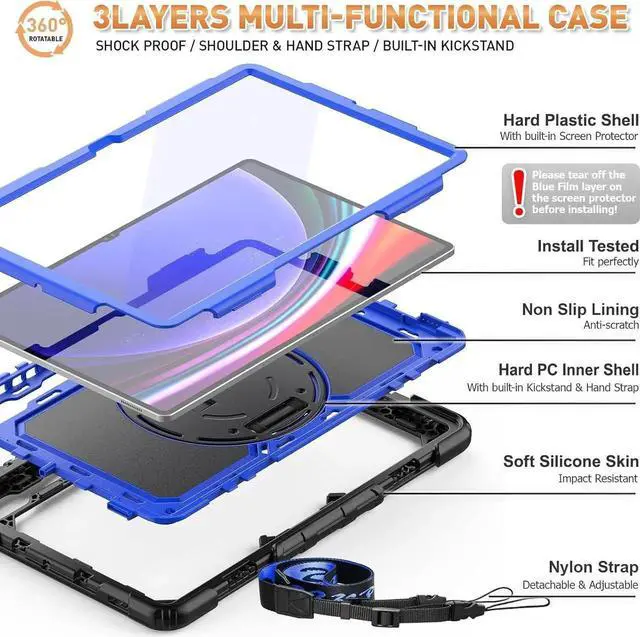 Alt view image 7 of 7 - Case for Galaxy Tab S10 Ultra Case/Tab S9 Ultra Case/Tab S8 Ultra Case 14.6 Inch 2024 2023 2022. Heavy Duty Protection but Not Bulky - Blue