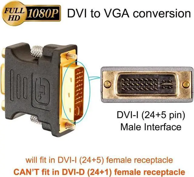 Alt view image 2 of 7 - DVI to VGA Adapter DVI Male to VGA Female Adapter DVI-I Converter 24+5 Port for Computer Monitor TV Old Video Card (Digital to Analog Directional Connection)