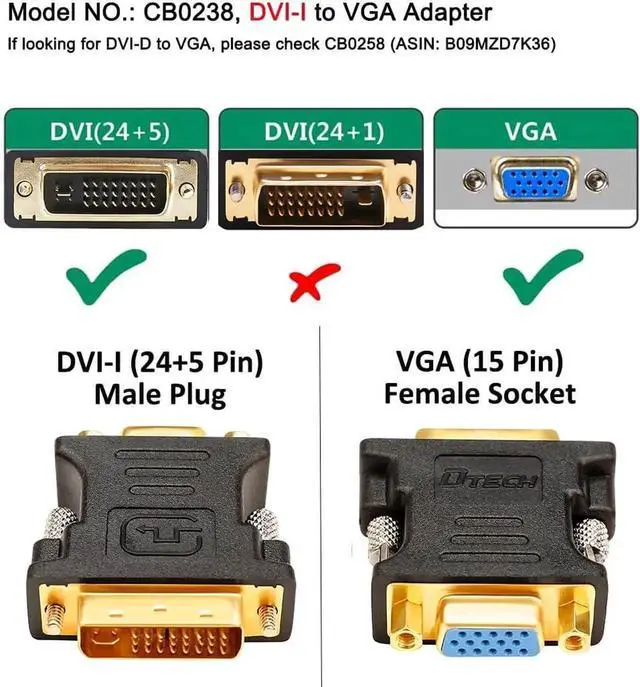 Alt view image 7 of 7 - DVI to VGA Adapter DVI Male to VGA Female Adapter DVI-I Converter 24+5 Port for Computer Monitor TV Old Video Card (Digital to Analog Directional Connection)