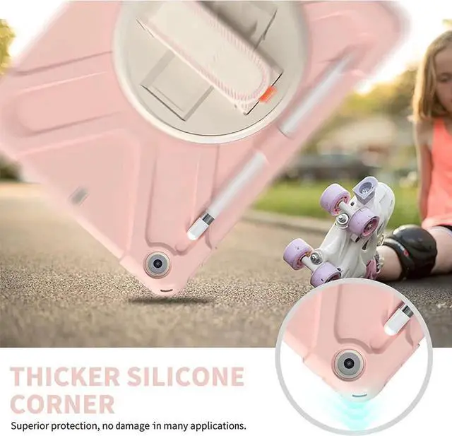 Alt view image 2 of 7 - JAENFONG iPad 9th Generation Case, iPad 8th/7th Generation 10.2 Case with Pencil Holder Kickstand Hand Strap and Shoulder Strap Rugged Case for iPad 10.2 inch 2021/2020/2019, Sakura Pink