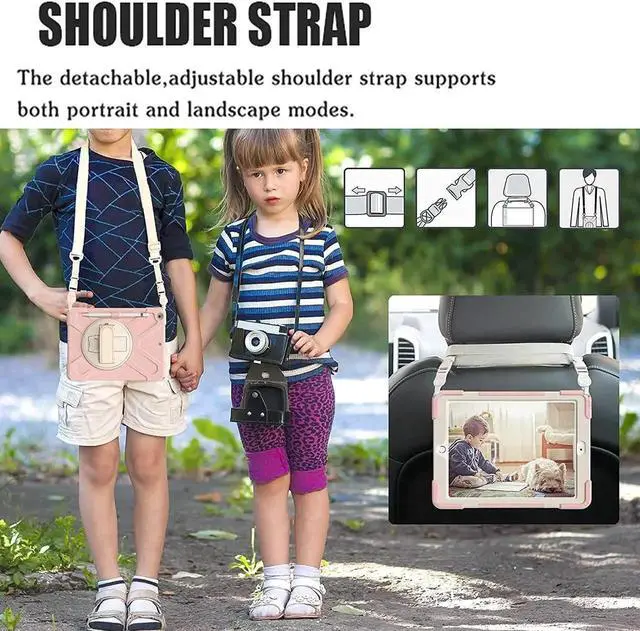 Alt view image 4 of 7 - JAENFONG iPad 9th Generation Case, iPad 8th/7th Generation 10.2 Case with Pencil Holder Kickstand Hand Strap and Shoulder Strap Rugged Case for iPad 10.2 inch 2021/2020/2019, Sakura Pink