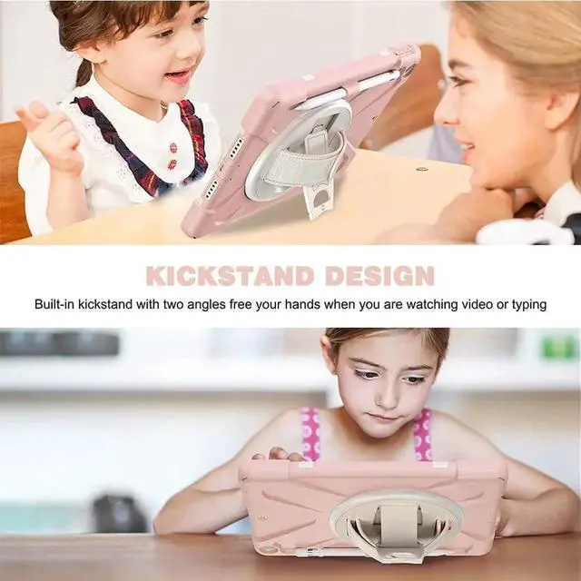 Alt view image 7 of 7 - JAENFONG iPad 9th Generation Case, iPad 8th/7th Generation 10.2 Case with Pencil Holder Kickstand Hand Strap and Shoulder Strap Rugged Case for iPad 10.2 inch 2021/2020/2019, Sakura Pink