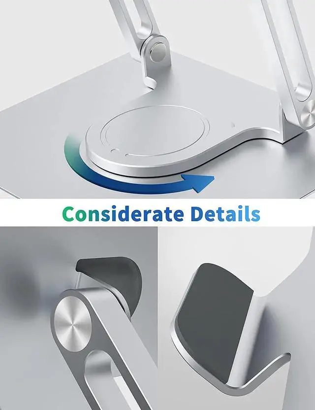 Alt view image 7 of 7 - JAENFONG Adjustable Laptop Stand with 360° Rotating Heavy Base, Ergonomic Laptop Riser for Desk, Stable Laptop Holder for Collaborative Working, Suit for 10-15.6" PC Computer, Dual Shaft, Silver