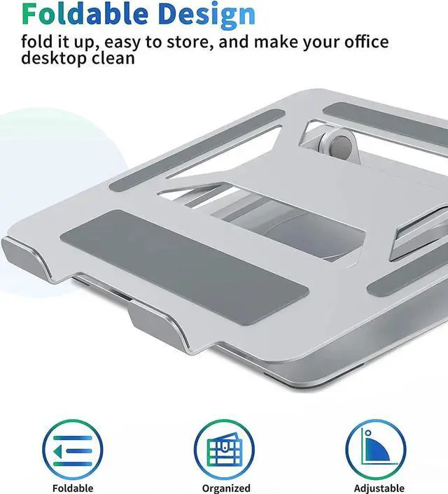 Alt view image 6 of 7 - JAENFONG Adjustable Laptop Stand with 360° Rotating Heavy Base, Ergonomic Laptop Riser for Desk, Stable Laptop Holder for Collaborative Working, Suit for 10-15.6" PC Computer, Dual Shaft, Silver