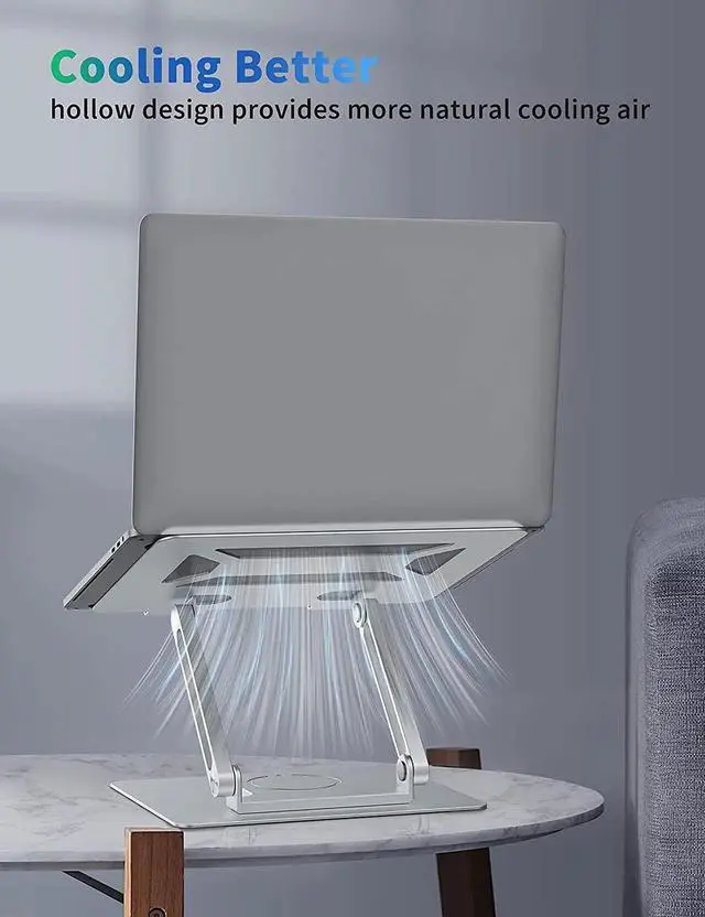 Alt view image 2 of 7 - JAENFONG Adjustable Laptop Stand with 360° Rotating Heavy Base, Ergonomic Laptop Riser for Desk, Stable Laptop Holder for Collaborative Working, Suit for 10-15.6" PC Computer, Dual Shaft, Silver