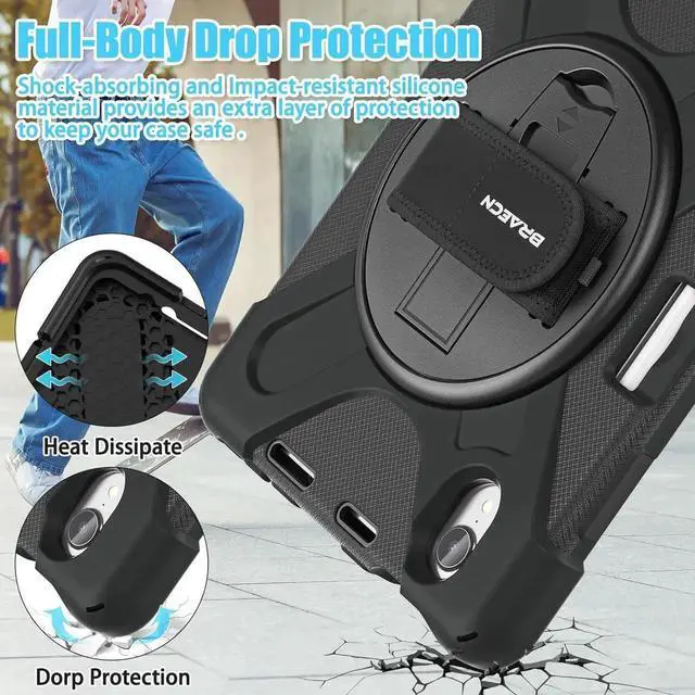 Alt view image 7 of 7 - JAENFONG Case for iPad Mini 7 A17 Pro Case iPad Mini 7th/6th Generation Case 2024/2021 8.3" with Screen Protector Pen Holder Rotating Hand Strap Stand Shockproof iPad Mini 7/6 Case Kids - Black