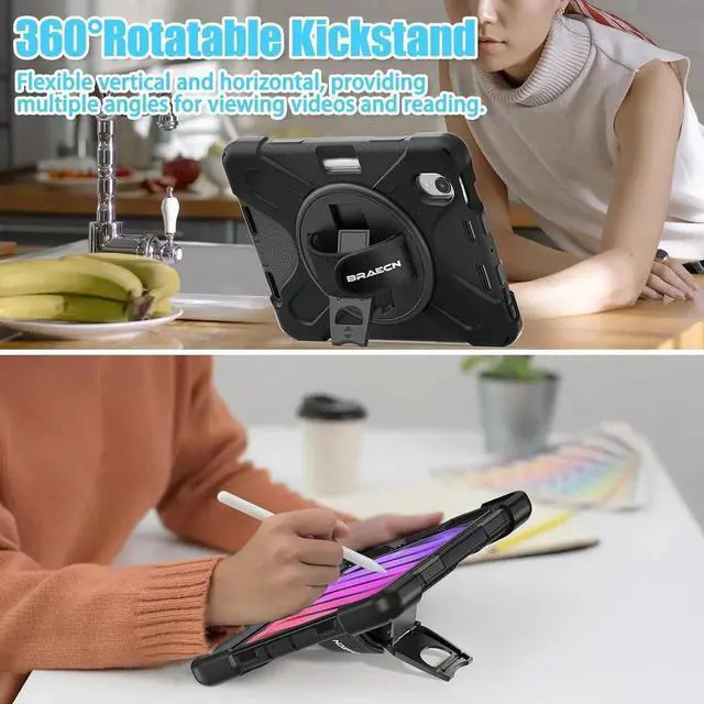 Alt view image 6 of 7 - JAENFONG Case for iPad Mini 7 A17 Pro Case iPad Mini 7th/6th Generation Case 2024/2021 8.3" with Screen Protector Pen Holder Rotating Hand Strap Stand Shockproof iPad Mini 7/6 Case Kids - Black