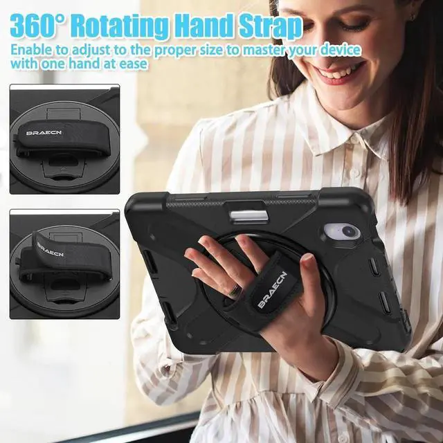 Alt view image 3 of 7 - JAENFONG Case for iPad Mini 7 A17 Pro Case iPad Mini 7th/6th Generation Case 2024/2021 8.3" with Screen Protector Pen Holder Rotating Hand Strap Stand Shockproof iPad Mini 7/6 Case Kids - Black