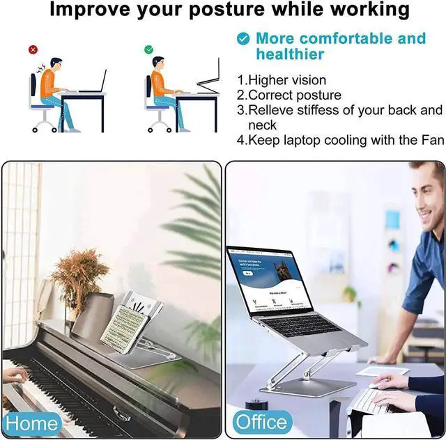 Alt view image 4 of 7 - Adjustable Laptop Stand with Cooling Fan, Aluminium Alloy Multi-Angle Computer Holder for Desk, Portable Notebook Metal Mount Compatible with MacBook, Air, Pro, Dell, Alienware All Laptops 11"-17.3"