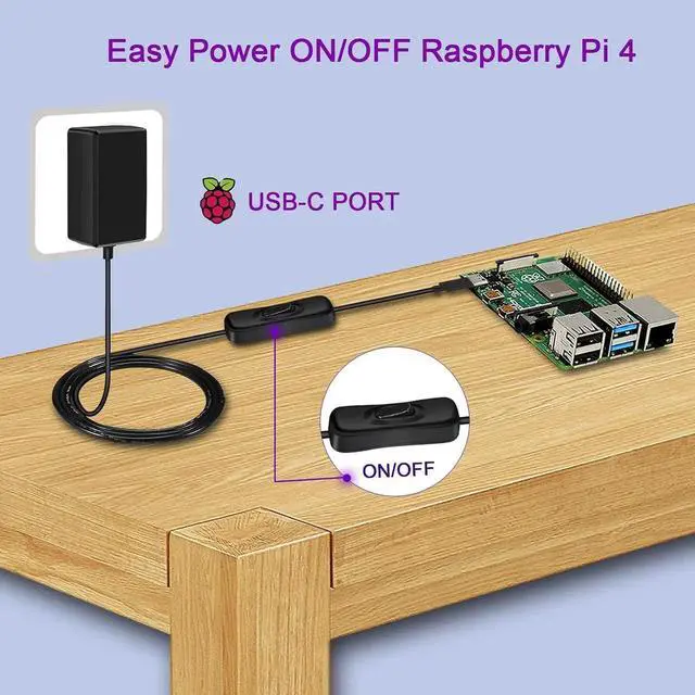 Alt view image 4 of 7 - JAENFONG [20W 5V 4.0A] Raspberry Pi 4 Power Supply, iUniker 20W USB C Power Supply with ON/Off Switch 5 V 4 A Raspberry Pi Power Supply for Raspberry Pi 4 Model B 8GB/4GB/2GB/1GB (UL Listed) - OEM