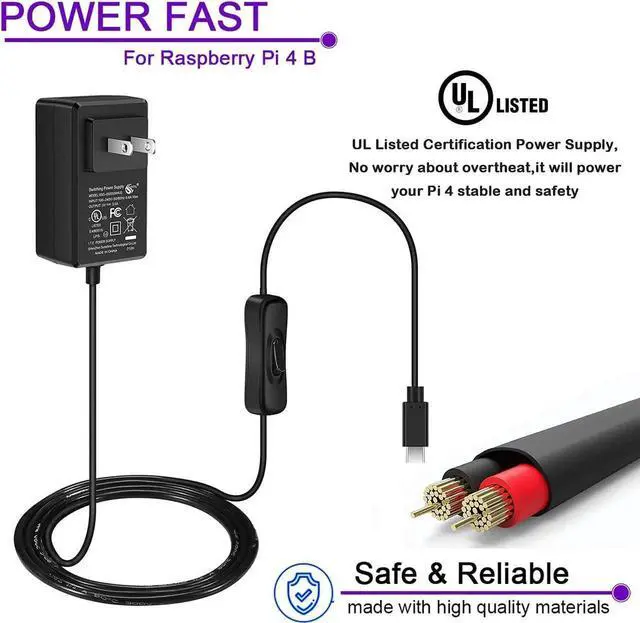 Alt view image 7 of 7 - JAENFONG [20W 5V 4.0A] Raspberry Pi 4 Power Supply, iUniker 20W USB C Power Supply with ON/Off Switch 5 V 4 A Raspberry Pi Power Supply for Raspberry Pi 4 Model B 8GB/4GB/2GB/1GB (UL Listed) - OEM