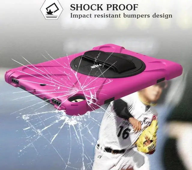 Alt view image 5 of 7 - iPad Mini4 Shockpoof Case,Three Layer Drop Protection Rugged Protective Heavy Duty iPad Mini5 Case With 360 Degree Swivel Stand,Hand Strap and Shoulder Strap For iPad Mini 5 & 4 Case (Rose Red)