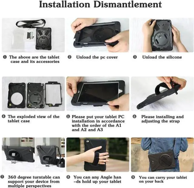 Alt view image 7 of 7 - iPad Mini4 Shockpoof Case,Three Layer Drop Protection Rugged Protective Heavy Duty iPad Mini5 Case With 360 Degree Swivel Stand,Hand Strap and Shoulder Strap For iPad Mini 5 & 4 Case (Rose Red)