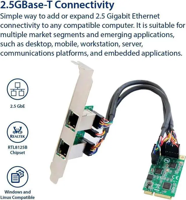 Alt view image 4 of 6 - IO CREST Dual 2.5 Gigabit Mini PCIe Ethernet Network Expansion Card, Green (SI-MPE24079)