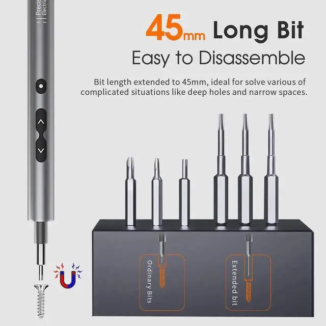 Alt view image 7 of 7 - UF-TOOLS Mini Electric Screwdriver, 62 in 1 Cordless Rechargeable Small Power Screwdriver Set with 48 Bits, Led Light and Magnetic Mat, Professional Repair Tool for Phone Watch Camera Laptop PC