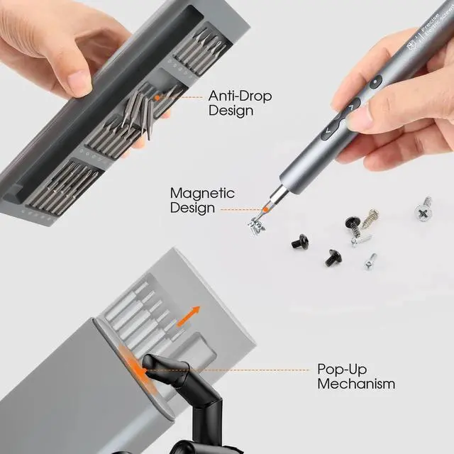 Alt view image 3 of 7 - UF-TOOLS Mini Electric Screwdriver, 62 in 1 Cordless Rechargeable Small Power Screwdriver Set with 48 Bits, Led Light and Magnetic Mat, Professional Repair Tool for Phone Watch Camera Laptop PC