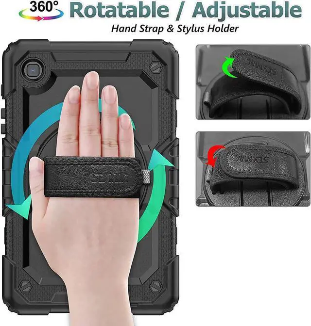 Alt view image 6 of 6 - JAENFONG Case for Galaxy Tab A7 Lite 8.7'' with Screen Protector Pencil Holder [360 Rotating Hand Strap] &Stand, Drop-Proof Case for A7 Lite 2021 SM-T220/T225/T227, Blue/Black