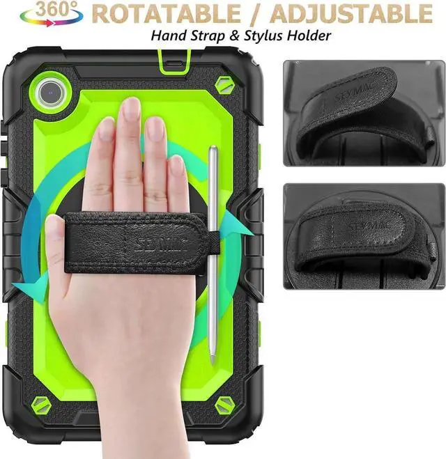 Alt view image 5 of 7 - JAENFONG for Tab M8 (4th Gen) 8 inch Case 2023 (TB-300FU/TB-300XU) with Screen Protector, 360° Rotate Stand&Strap, Pen Holder Drop-Proof Protection Case for Tab M8 4th (Green+Black)