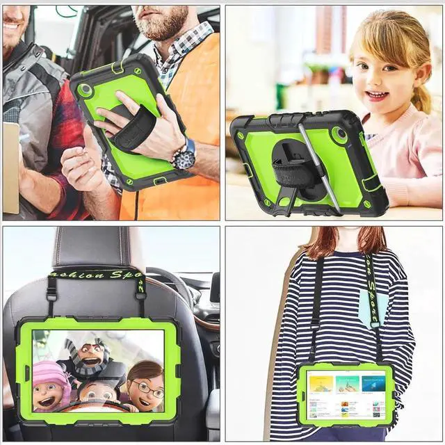 Alt view image 2 of 7 - JAENFONG for Tab M8 (4th Gen) 8 inch Case 2023 (TB-300FU/TB-300XU) with Screen Protector, 360° Rotate Stand&Strap, Pen Holder Drop-Proof Protection Case for Tab M8 4th (Green+Black)