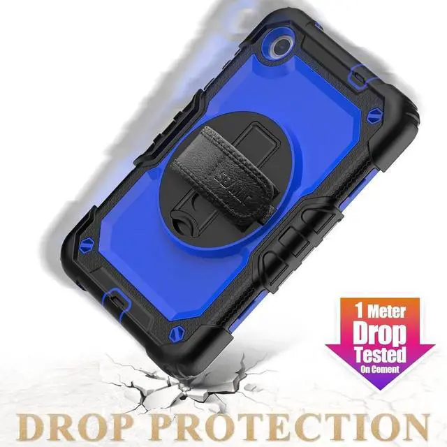 Alt view image 6 of 7 - JAENFONG for Tab M8 (4th Gen) 8 inch Case 2023 (TB-300FU/TB-300XU) with Screen Protector, 360° Rotate Stand&Strap, Pen Holder Drop-Proof Protection Case for Tab M8 4th (Blue+Black)