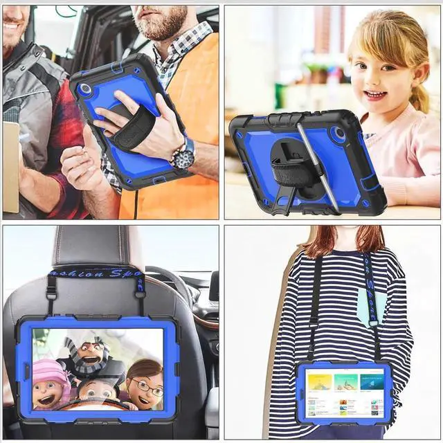 Alt view image 3 of 7 - JAENFONG for Tab M8 (4th Gen) 8 inch Case 2023 (TB-300FU/TB-300XU) with Screen Protector, 360° Rotate Stand&Strap, Pen Holder Drop-Proof Protection Case for Tab M8 4th (Blue+Black)