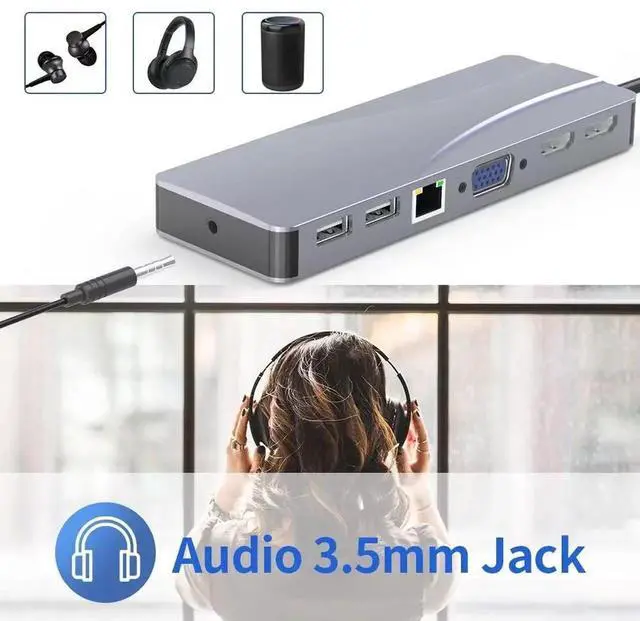 Alt view image 3 of 7 - USB C Docking Station Dual Monitor for De-ll/H-P/Len-ovo/Sur-face Laptop, 14 in 1 Triple Display Hub Multiple Adapter, Dongle with 2 HDMI 4K+VGA+5 Port+100W PD Charger+Ethernet+SD/TF+Audio