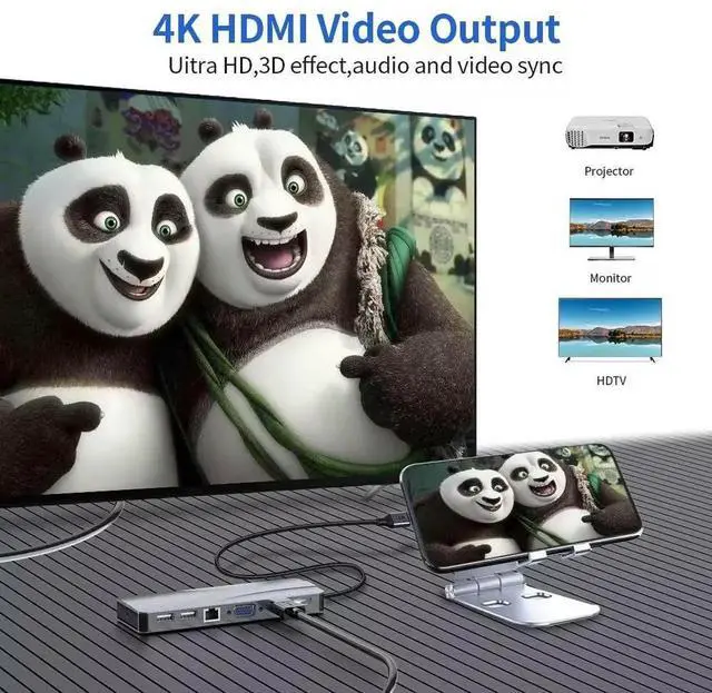 Alt view image 6 of 7 - USB C Docking Station Dual Monitor for De-ll/H-P/Len-ovo/Sur-face Laptop, 14 in 1 Triple Display Hub Multiple Adapter, Dongle with 2 HDMI 4K+VGA+5 Port+100W PD Charger+Ethernet+SD/TF+Audio