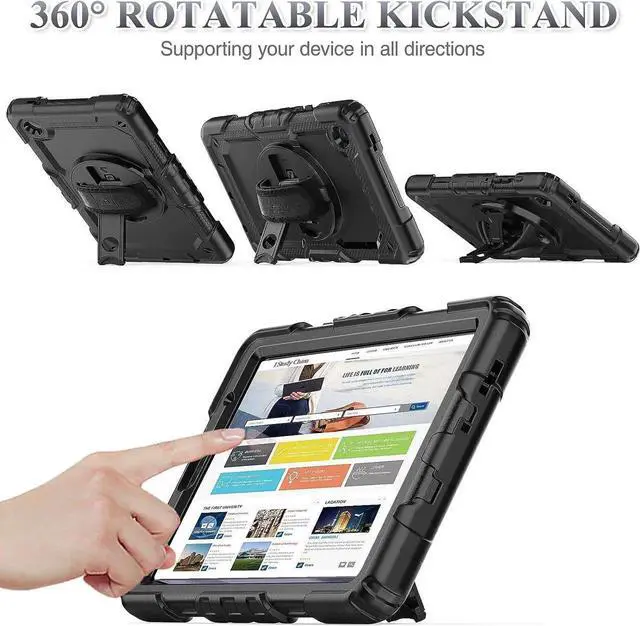 Alt view image 6 of 7 - JAENFONG Case for Galaxy Tab A7 Lite 8.7'' with Screen Protector Pencil Holder [360 Rotating Hand Strap] &Stand, Drop-Proof Case for A7 Lite 2021 SM-T220/T225/T227, Green/Black