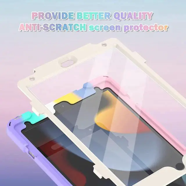 Alt view image 5 of 7 - JAENFONG iPad 10.2 Inch Case 2021/2020/2019, Three Layer Hybrid Kids Boys Girls Case with Shoulder Strap, Hand Strap, Stand, Screen Protector, Pencil Holder for Apple iPad 9th/8th/7th Gen -Sakura Pink