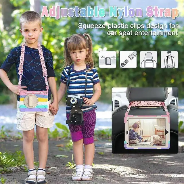 Alt view image 2 of 7 - JAENFONG iPad 10.2 Inch Case 2021/2020/2019, Three Layer Hybrid Kids Boys Girls Case with Shoulder Strap, Hand Strap, Stand, Screen Protector, Pencil Holder for Apple iPad 9th/8th/7th Gen -Sakura Pink