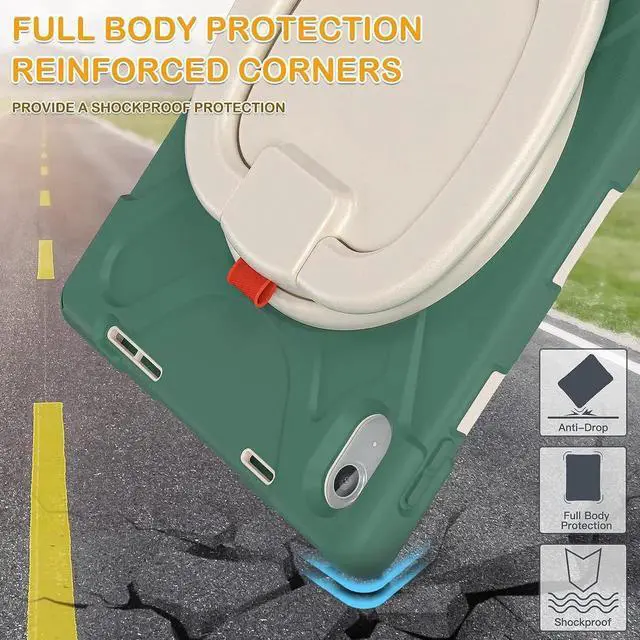 Alt view image 6 of 7 - Case for iPad 10th Generation 2022-Silicone Cover with Pencil Holder/Rotating Handle Grip/Stable Kickstand/Adjustable Shoulder Strap for iPad 10th Gen 10.9 Inch A2696 A2757 A2777, Emerald Green