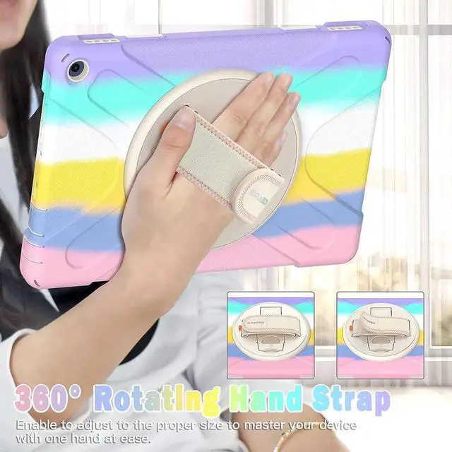 Alt view image 6 of 7 - JAENFONG Fire HD 10 2021 Release Case for Kids, Shockproof Heavy Duty Rugged Cover with Kickstand & Hand Strap and Shoulder Strap for Amazon Fire HD 10 Plus 11th Generation 2021 Release-Colorful Pink