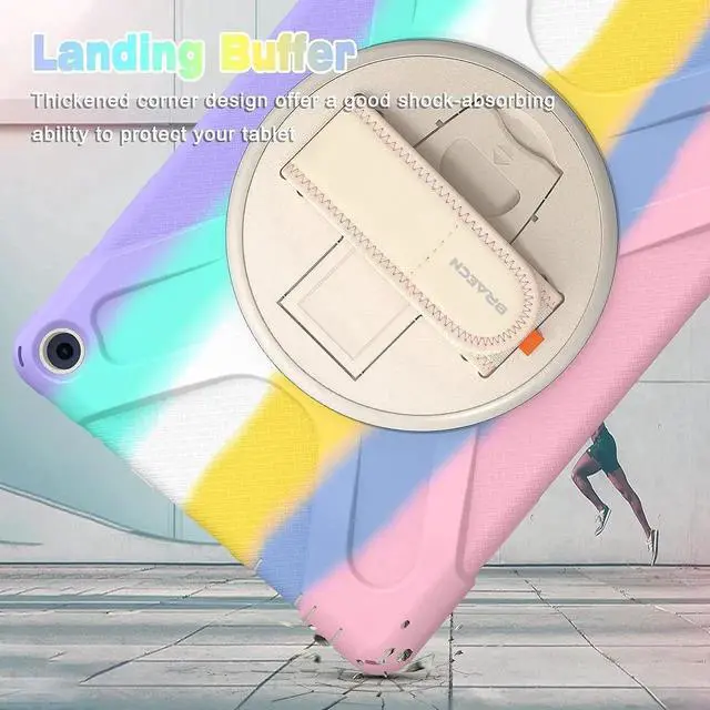 Alt view image 4 of 7 - JAENFONG Fire HD 10 2021 Release Case for Kids, Shockproof Heavy Duty Rugged Cover with Kickstand & Hand Strap and Shoulder Strap for Amazon Fire HD 10 Plus 11th Generation 2021 Release-Colorful Pink