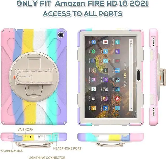 Main image of JAENFONG Fire HD 10 2021 Release Case for Kids, Shockproof Heavy Duty Rugged Cover with Kickstand & Hand Strap and Shoulder Strap for Amazon Fire HD 10 Plus 11th Generation 2021 Release-Colorful Pink