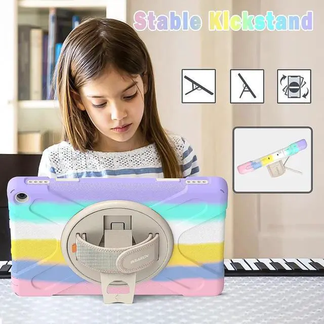 Alt view image 7 of 7 - JAENFONG Fire HD 10 2021 Release Case for Kids, Shockproof Heavy Duty Rugged Cover with Kickstand & Hand Strap and Shoulder Strap for Amazon Fire HD 10 Plus 11th Generation 2021 Release-Colorful Pink