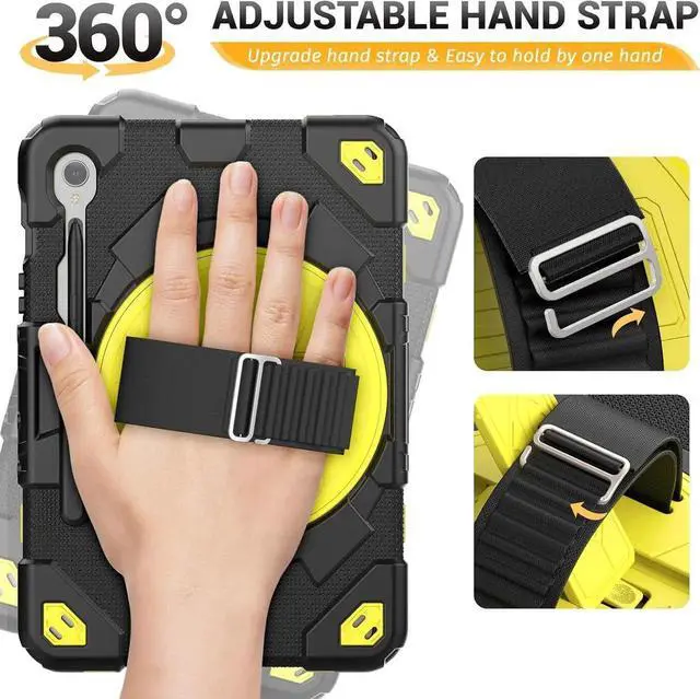 Alt view image 5 of 7 - JAENFONG Case for Galaxy Tab S9 FE 10.9/ S9 Case 11 with Screen Protector/Pen Holder/Hand Strap (SM-X510 X516B X518U X710 716B X718U) Heavy Duty S9 FE/S9 Tablet Case 11 - Yellow