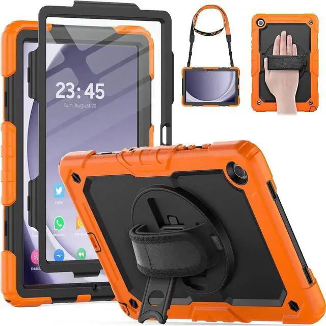 Alt view image 5 of 7 - JAENFONG Case for Galaxy Tab A9+/ A9 Plus Case 11 Inch, Protective with Screen Protector/Hand Strap/Pen Holder, Sturdy Shockproof Galaxy A9 Plus Tablet Case 2023 SM-X210/X216/X218 - Orange