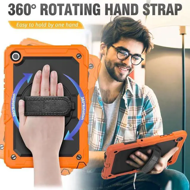 Alt view image 6 of 7 - JAENFONG Case for Galaxy Tab A9+/ A9 Plus Case 11 Inch, Protective with Screen Protector/Hand Strap/Pen Holder, Sturdy Shockproof Galaxy A9 Plus Tablet Case 2023 SM-X210/X216/X218 - Orange
