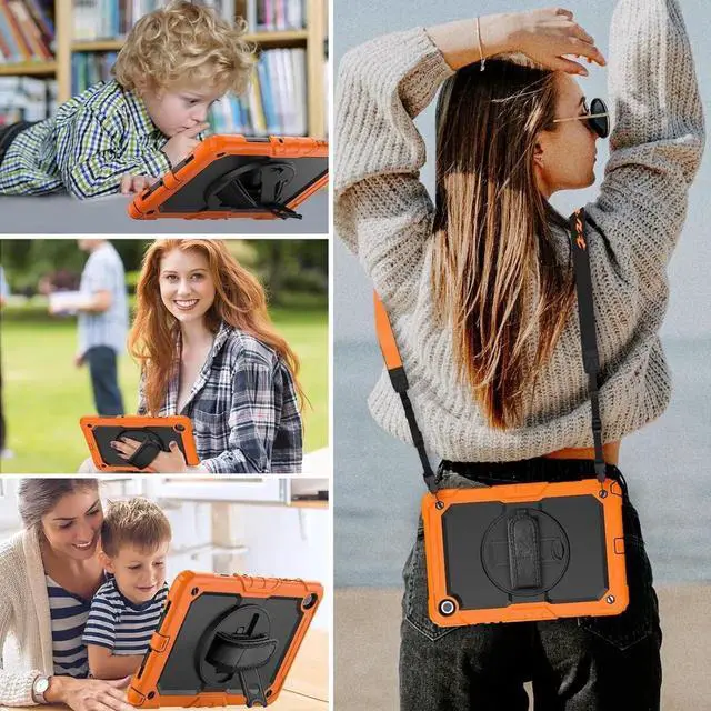 Alt view image 2 of 7 - JAENFONG Case for Galaxy Tab A9+/ A9 Plus Case 11 Inch, Protective with Screen Protector/Hand Strap/Pen Holder, Sturdy Shockproof Galaxy A9 Plus Tablet Case 2023 SM-X210/X216/X218 - Orange