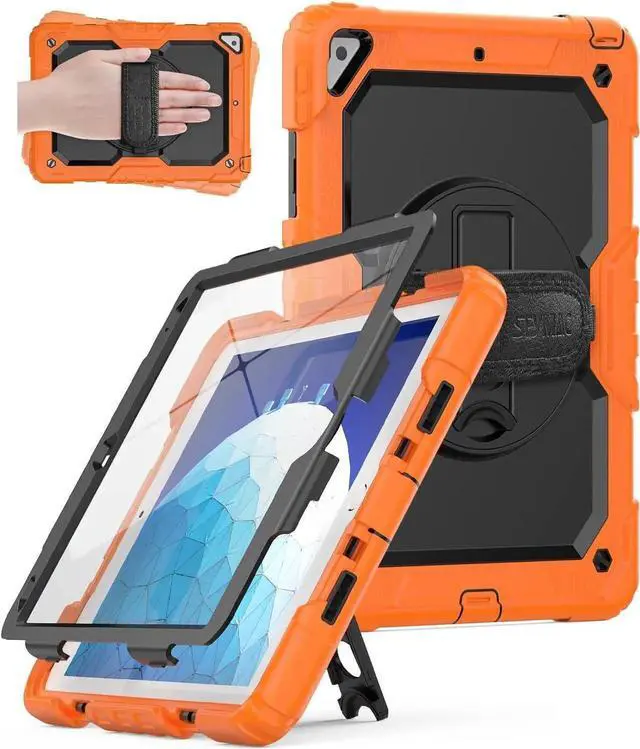 Alt view image 4 of 7 - JAENFONG iPad Air 3rd Generation Case 10.5 Inch iPad Pro 10.5 Case, Heavy Duty Full-Body Shockproof Protective Case with Screen Protector, Rotating Stand, Hand/Shoulder Strap for iPad Air 3, Orange