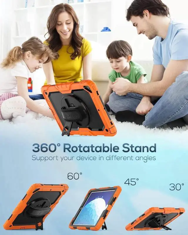 Alt view image 5 of 7 - JAENFONG iPad Air 3rd Generation Case 10.5 Inch iPad Pro 10.5 Case, Heavy Duty Full-Body Shockproof Protective Case with Screen Protector, Rotating Stand, Hand/Shoulder Strap for iPad Air 3, Orange