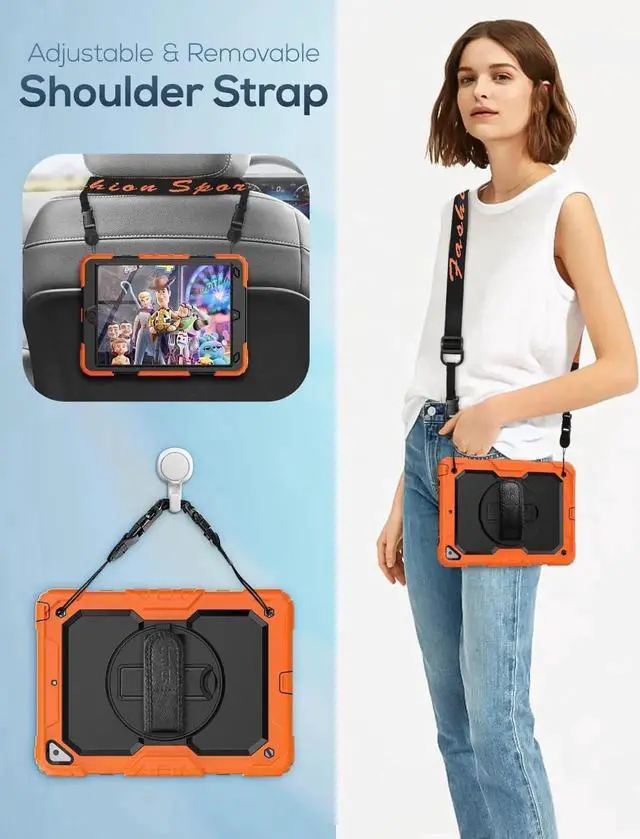 Alt view image 2 of 7 - JAENFONG iPad Air 3rd Generation Case 10.5 Inch iPad Pro 10.5 Case, Heavy Duty Full-Body Shockproof Protective Case with Screen Protector, Rotating Stand, Hand/Shoulder Strap for iPad Air 3, Orange